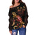 FiJi Polynesian Women's Off Shoulder Sweater - Turtle With Blooming Hibiscus Gold - Polynesian Pride