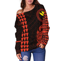 Hawaii Kanaka Polynesian Women's Off Shoulder Sweater - Orange - Polynesian Pride