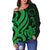 Cook Islands Women's Off Shoulder Sweater - Green Tentacle Turtle - Polynesian Pride