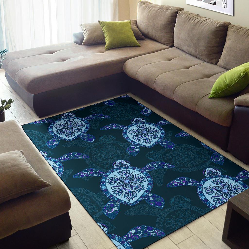 Blue Turtle Plumeria Area Rug - Polynesian Pride