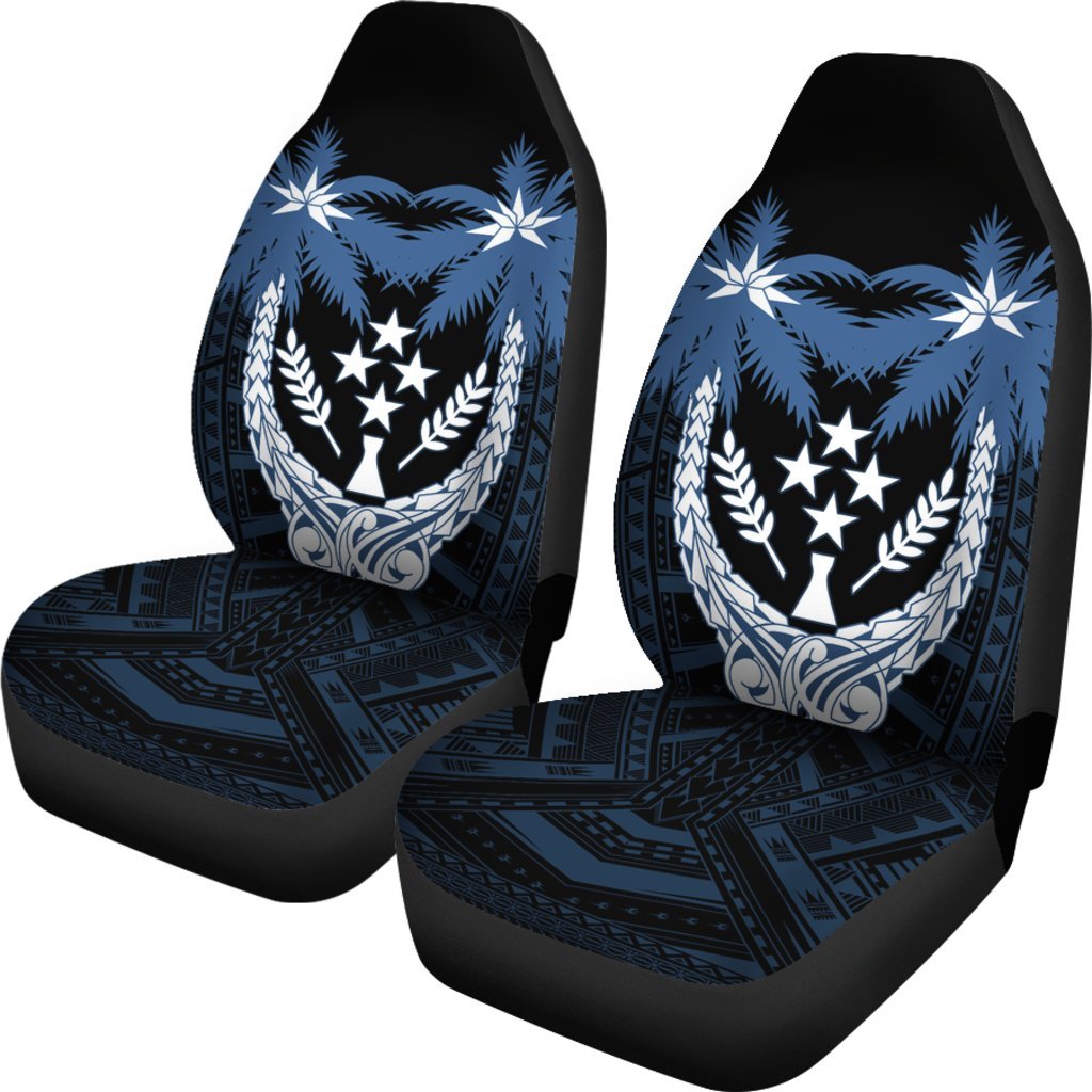 Kosrae Micronesian Car Seat Covers - Kosrae Flag Coconut Tree - A02 Universal Fit Black - Polynesian Pride