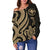 Hawaii Women Off Should Sweater - Gold Tentacle Turtle - Polynesian Pride