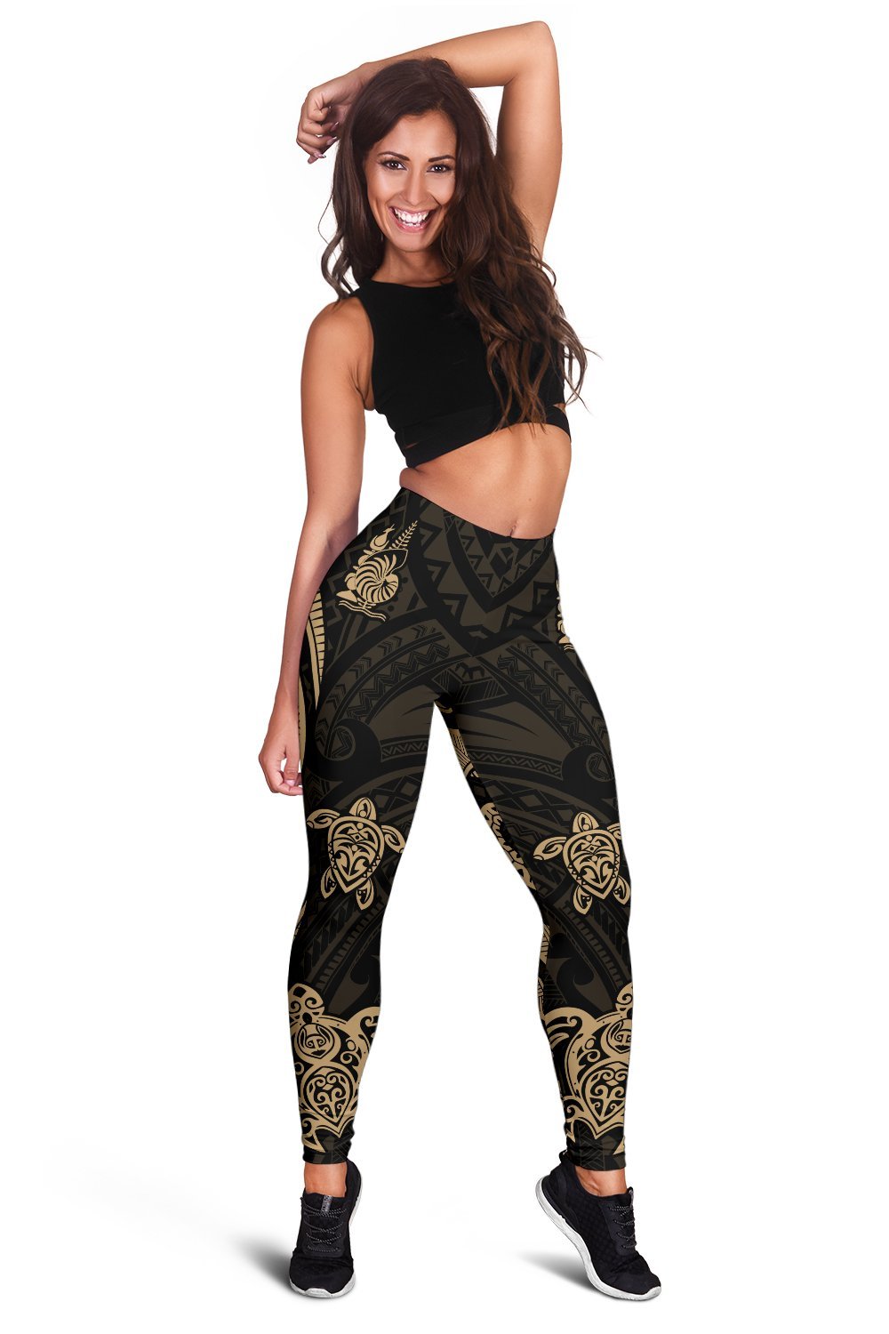 New Caledonia Women's Leggings - Gold Tentacle Turtle Gold - Polynesian Pride