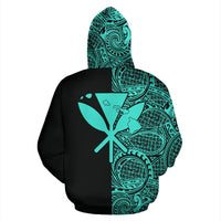 Hawaii Kanaka Polynesian Zip up Hoodie The Half Turquoise - Polynesian Pride