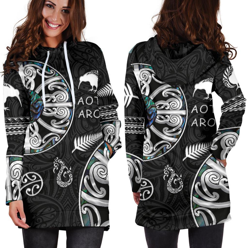 New Zealand Aotearoa Women Hoodie Dress, Maori Mangopare Paua Shell - Polynesian Pride