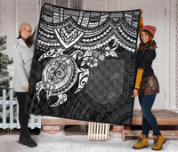 Fiji Polynesian Premium Quilt - Fiji Flag & White Turtle Hibiscus - Polynesian Pride