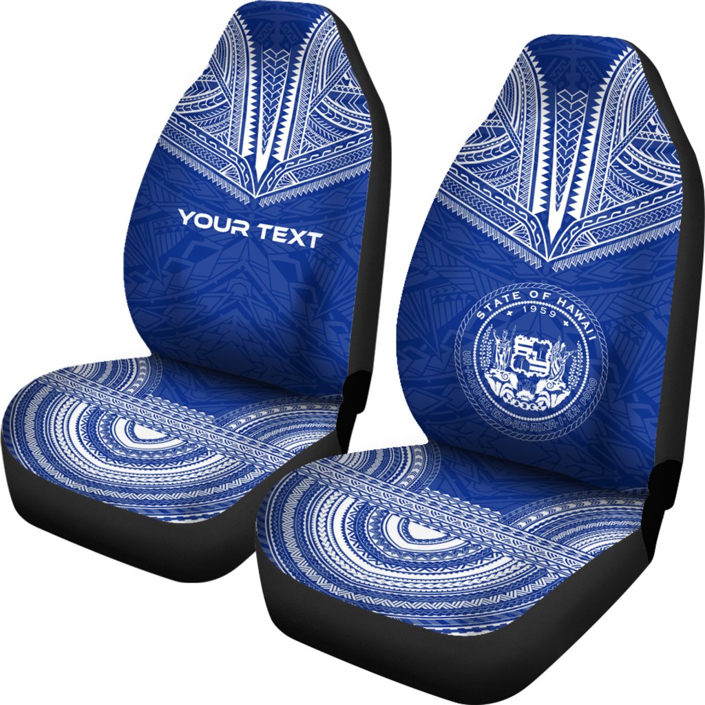 Hawaii Custom Personalised Car Seat Cover - Hawaii Seal Polynesian Chief Tattoo Blue Version - Polynesian Pride