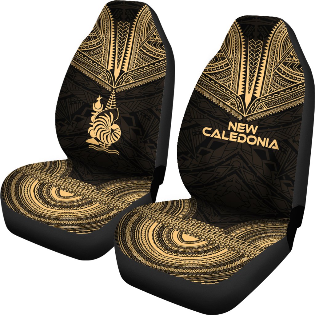 New Caledonia Car Seat Cover - New Caledonia Coat Of Arms Polynesian Chief Tattoo Gold Version - Polynesian Pride