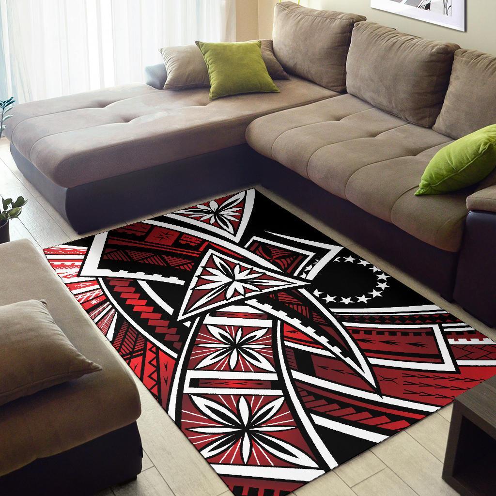 Cook Islands Area Rug - Tribal Flower Special Pattern Red Color - Polynesian Pride