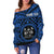 Fiji Personalised Women's Off Shoulder Sweater - Fiji Seal With Polynesian Tattoo Style ( Blue) - Polynesian Pride