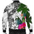 Kosrae Men's Bomber Jacket White - Turtle Plumeria Banana Leaf - Polynesian Pride