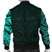 New Zealand Men's Bomber Jacket, Maori Polynesian Tattoo Turquoise - Polynesian Pride