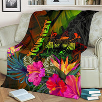 Fiji Polynesian Personalised Premium Blanket - Hibiscus and Banana Leaves - Polynesian Pride