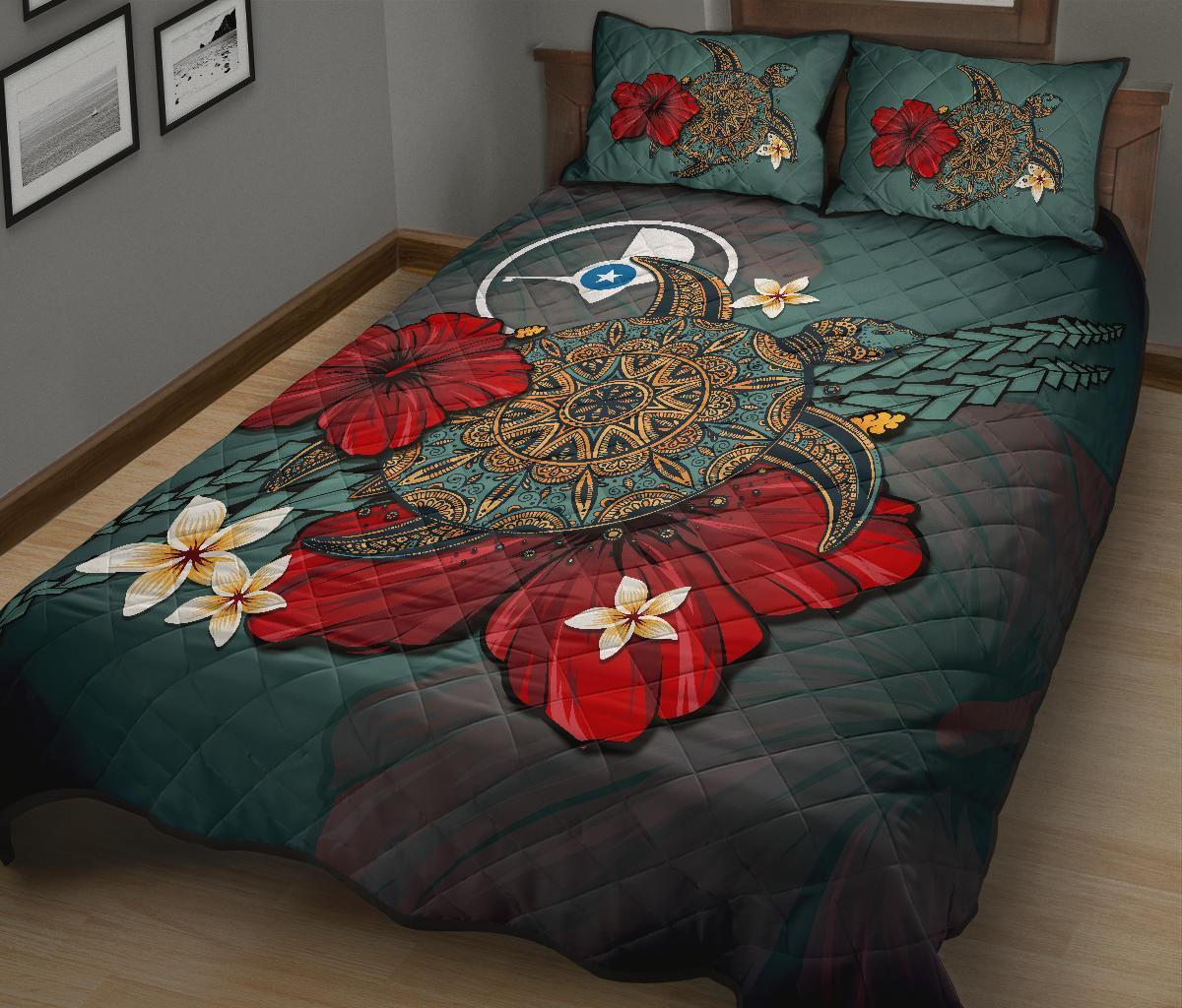 Yap Quilt Bed Set - Blue Turtle Tribal - Polynesian Pride