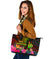 New Caledonia Polynesian Large Leather Tote Bag - Hibiscus and Banana Leaves - Polynesian Pride