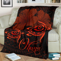 Hawaii Turtle Ohana Hibiscus Poly Premium Blanket - Orange - Polynesian Pride