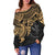 Polynesian Hawaii Women's Off Shoulder Sweater - Gold Turtle - Polynesian Pride