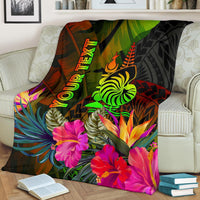 New Caledonia Polynesian Personalised Premium Blanket - Hibiscus and Banana Leaves - Polynesian Pride
