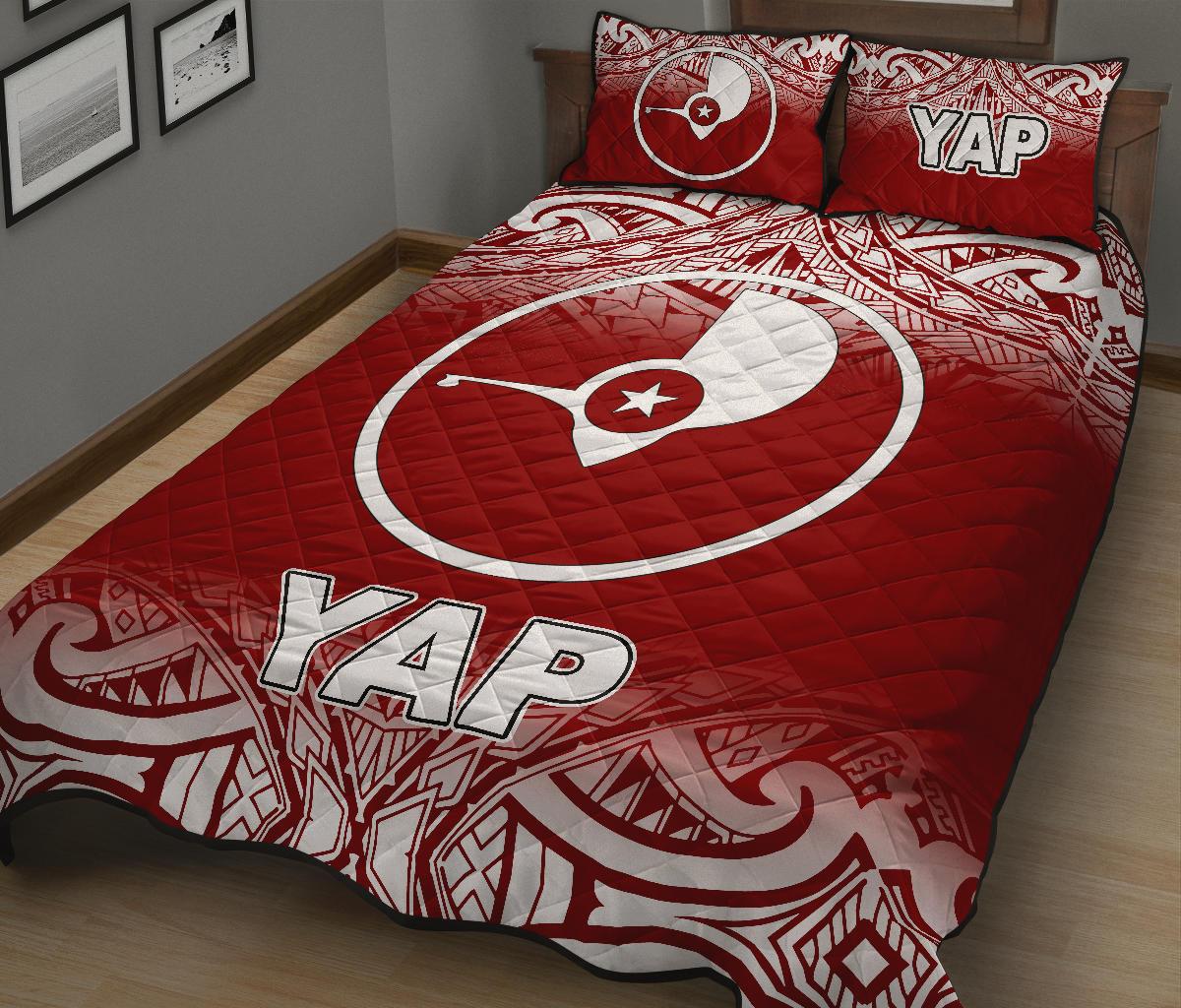 Yap Quilt Bed Set - Yap Flag Red Fog Style - Polynesian Pride