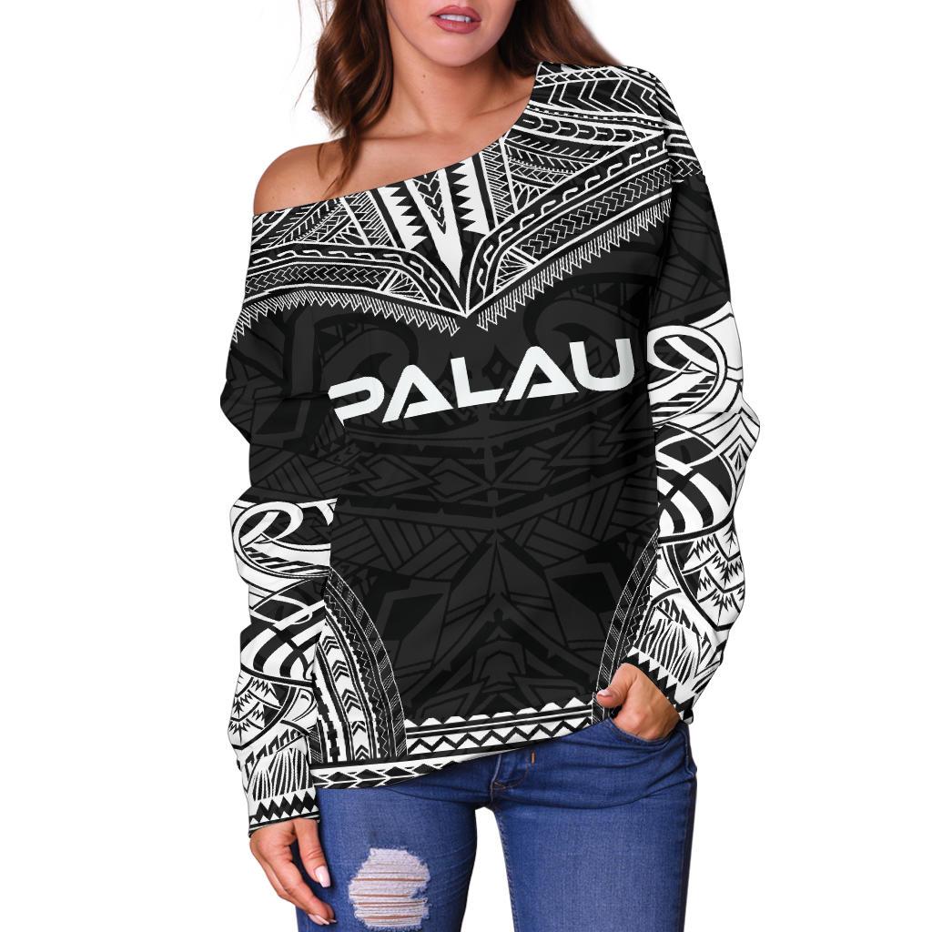 Palau Polynesian Chief Women's Off Shoulder Sweater - Black Version - Polynesian Pride