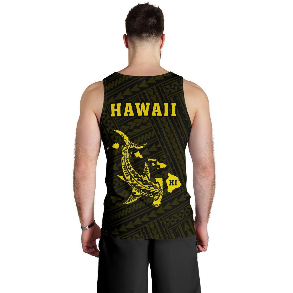 Hawaii Kakau Polynesian Hammerhead Shark Map Men's Tank Top - Yellow - Polynesian Pride