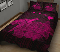 Hawaii Polynesian Hibiscus Turtle Map Quilt Bed Set - AH - Pink - Polynesian Pride