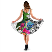 Federated States of Micronesia Midi Dress White - Turtle Plumeria Banana Leaf - Polynesian Pride