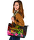 Vanuatu Polynesian Large Leather Tote Bag - Hibiscus and Banana Leaves - Polynesian Pride