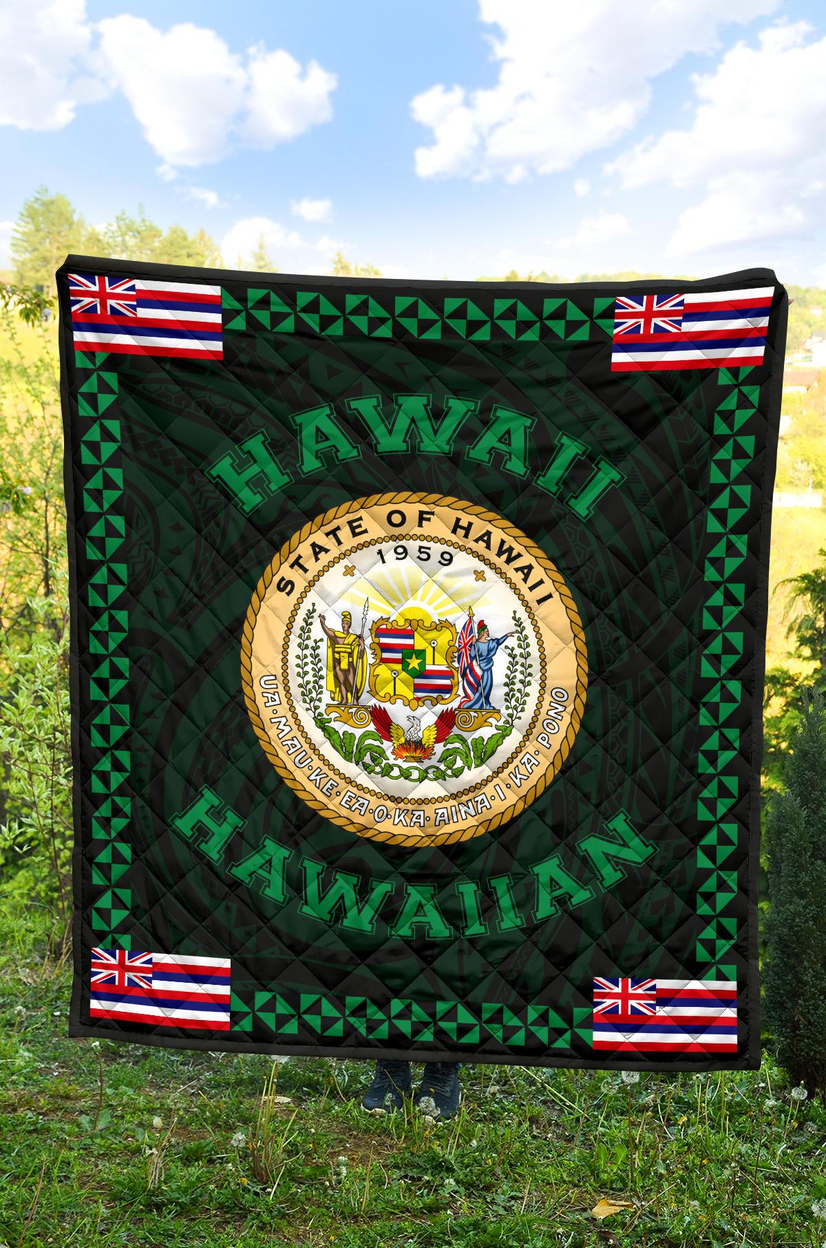 Hawaii Flag Polynesian Premium Quilt Green - Love Style Green - Polynesian Pride