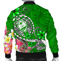 Guam Men's Bomber Jacket - Turtle Plumeria (Green) - Polynesian Pride