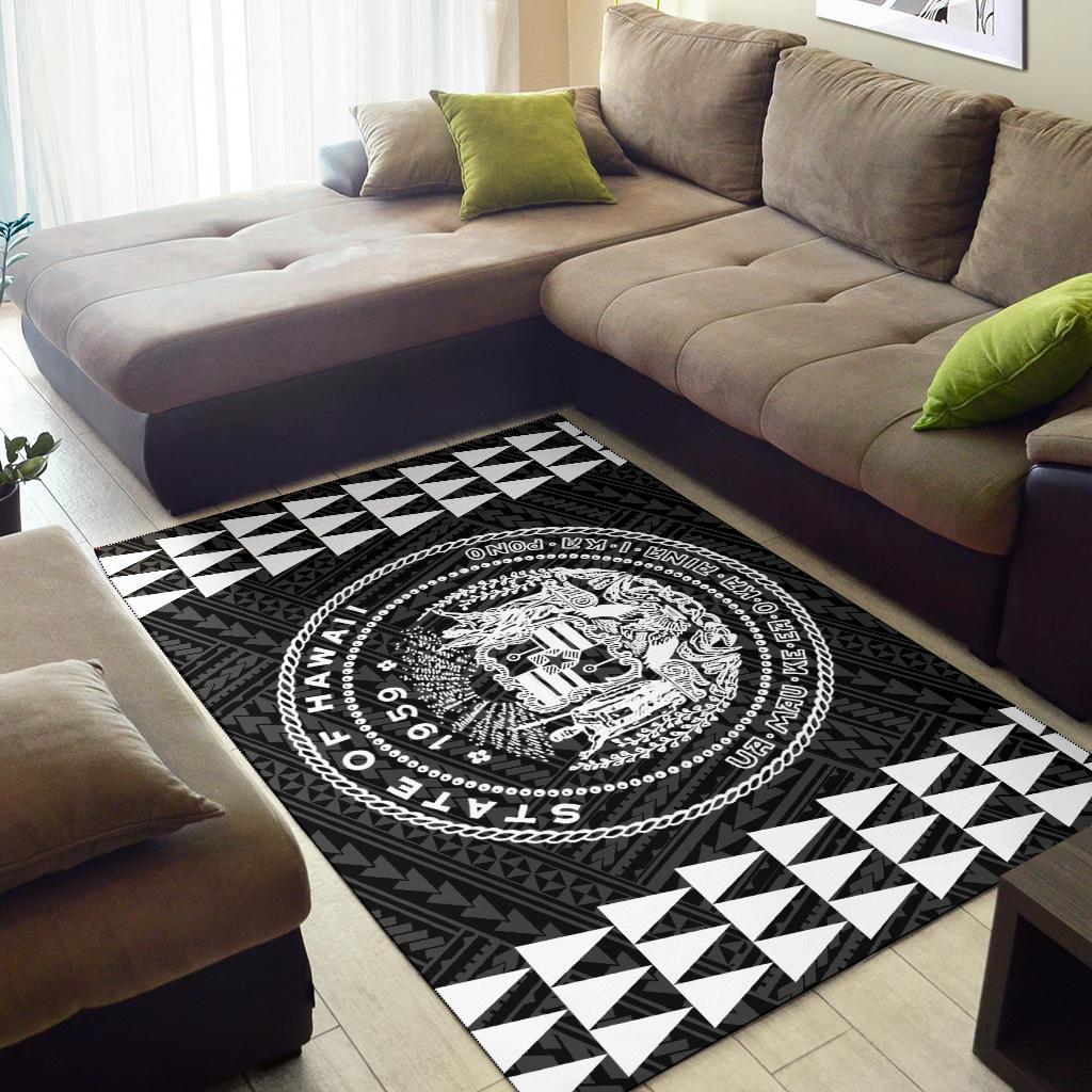 Kakau Seal Of Hawaii Polynesian - White Rug - Polynesian Pride