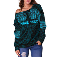 Polynesian Maori Tattoo Off Shoulder Sweater Blue - Custom Version K4 - Polynesian Pride