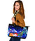 Tahiti Leather Tote Bag - Humpback Whale with Tropical Flowers (Blue) - Polynesian Pride