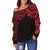 New Zealand Women's Off Shoulder Sweater, Maori Polynesian Tattoo Red - Polynesian Pride