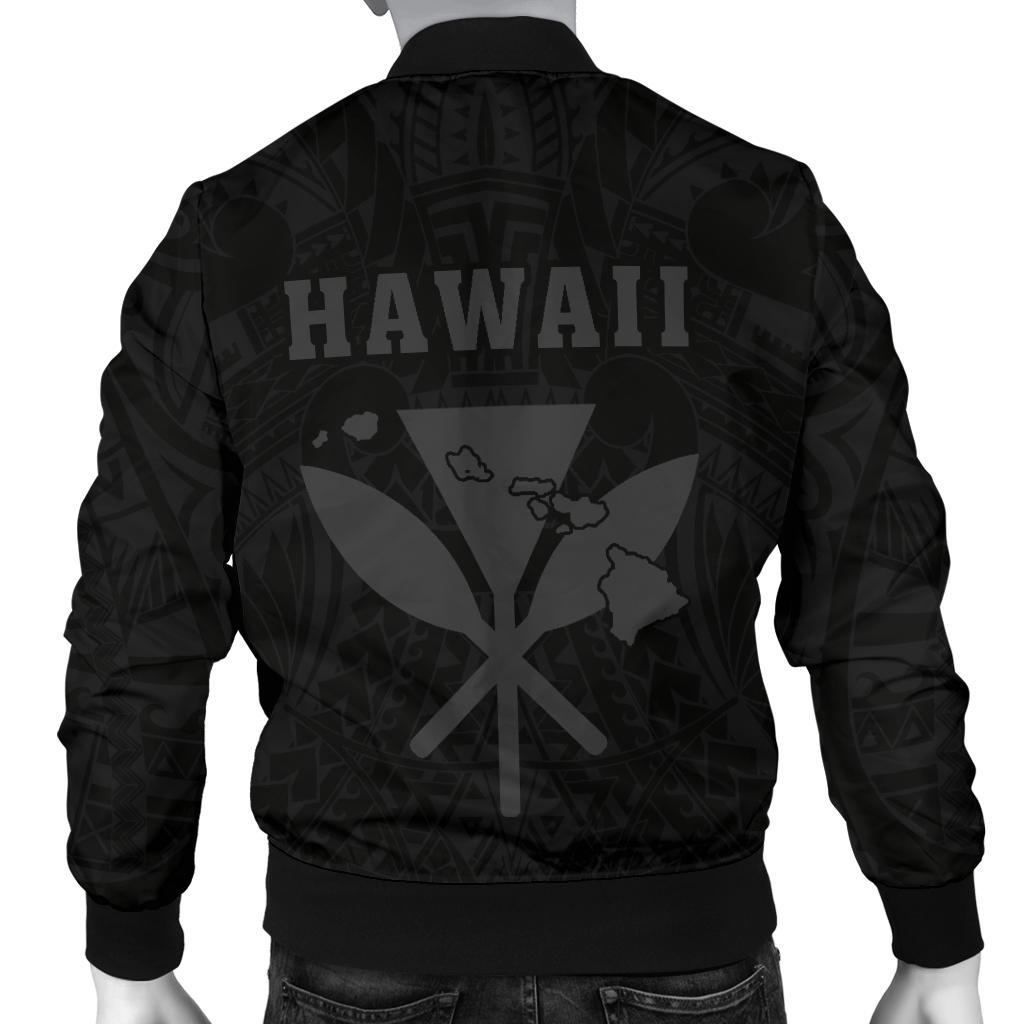 Hawaii Kakau Makau Fish Hook Kanaka Map Men's Bomber Jacket Polynesian - Grey - Polynesian Pride