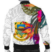Tuvalu Men's Bomber Jacket Polynesian Hibiscus White Pattern - Polynesian Pride