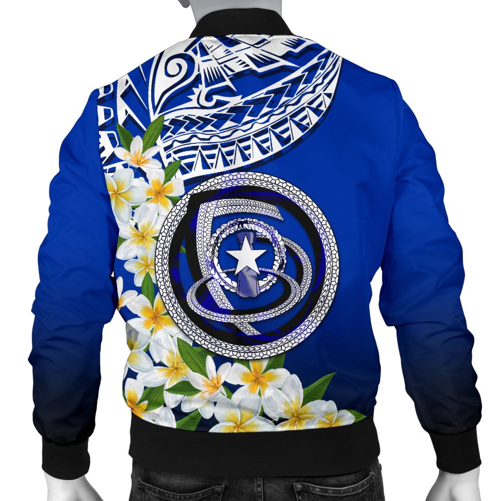 Northern Mariana Islands Men's Bomber Jacket - Polynesian Plumeria Pattern - Polynesian Pride
