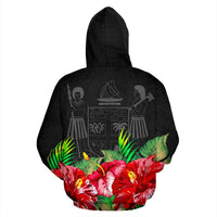 Fiji Polynesian Zip Hoodie Black Hibiscus - Polynesian Pride