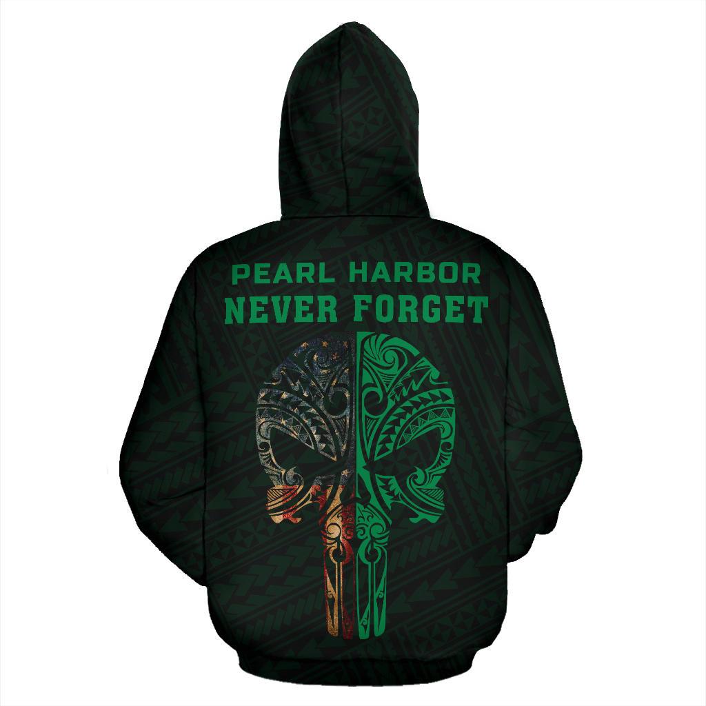 Polynesian Kakau Skull National Pearl Harbor Remembrance Day Hawaii Zip Hoodie Green - Polynesian Pride