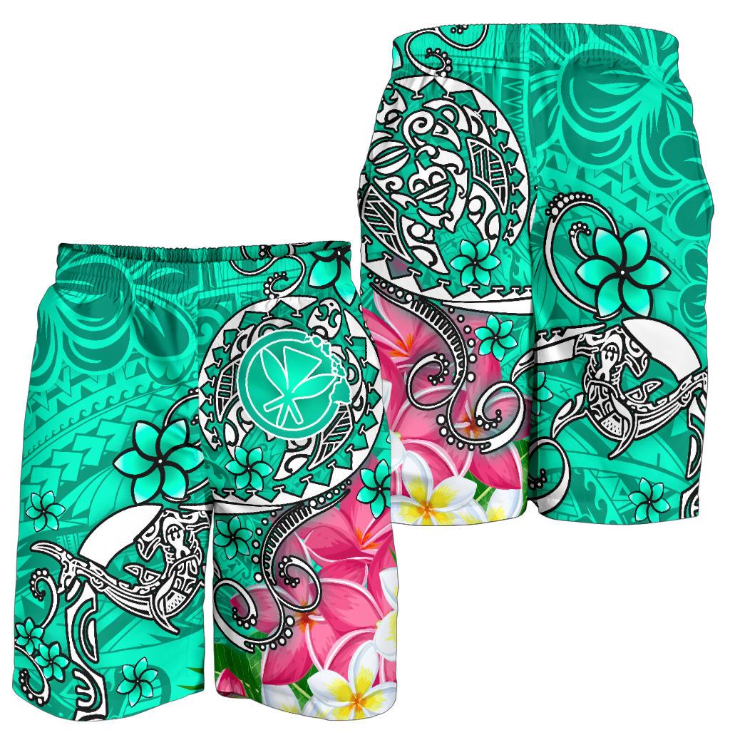 Hawaii Men's Shorts - Turtle Plumeria Polynesian Tattoo Turquoise Color - Polynesian Pride