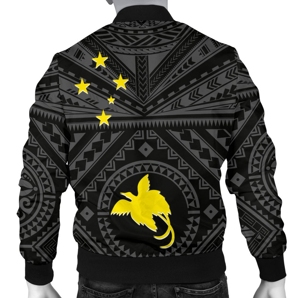 Papua New Guinea Personalised Men's Bomber Jacket - Flag With Polynesian Patterns (Black) - Polynesian Pride