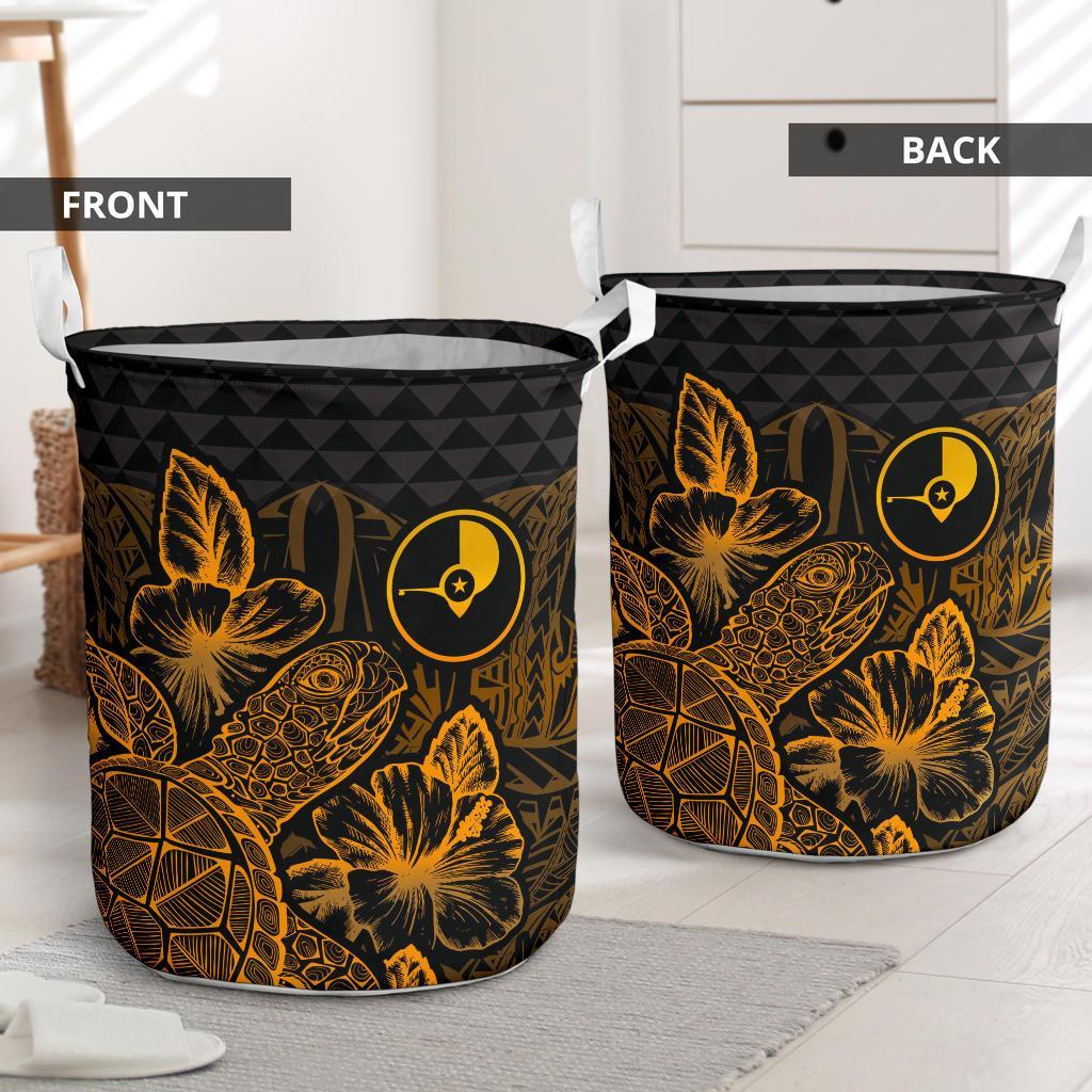 Yap Laundry Basket - Polynesian Turtle Hibiscus Gold - Polynesian Pride