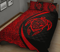 Hawaii Turtle Map Polynesian Quilt Bed Set - Red - Circle Style - Polynesian Pride