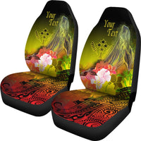 Kosrae Custom Personalised Car Seat Covers - Humpback Whale with Tropical Flowers (Yellow) - Polynesian Pride