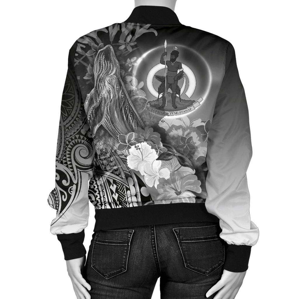 Vanuatu Custom Personalised Wonem's Bomber Jacket - Humpback Whale with Tropical Flowers (White) - Polynesian Pride