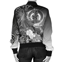 Vanuatu Custom Personalised Wonem's Bomber Jacket - Humpback Whale with Tropical Flowers (White) - Polynesian Pride