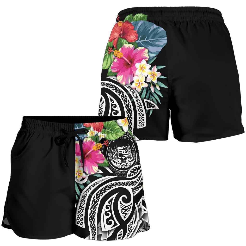 Polynesian Hawaii Women's Shorts - Summer Plumeria (Black) - Polynesian Pride
