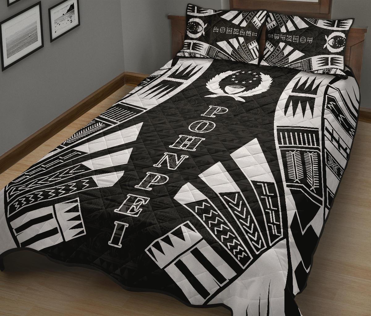 Pohnpei Quilt Bed Set - Phonpei Flag Polynesian White Tattoo Style - Polynesian Pride