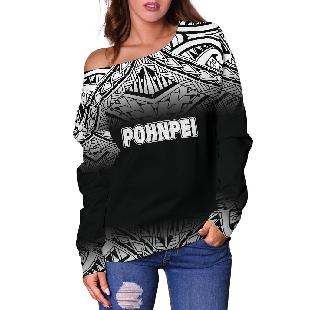 Pohnpei Women's Off Shoulder Sweater - Black Fog Style - Polynesian Pride