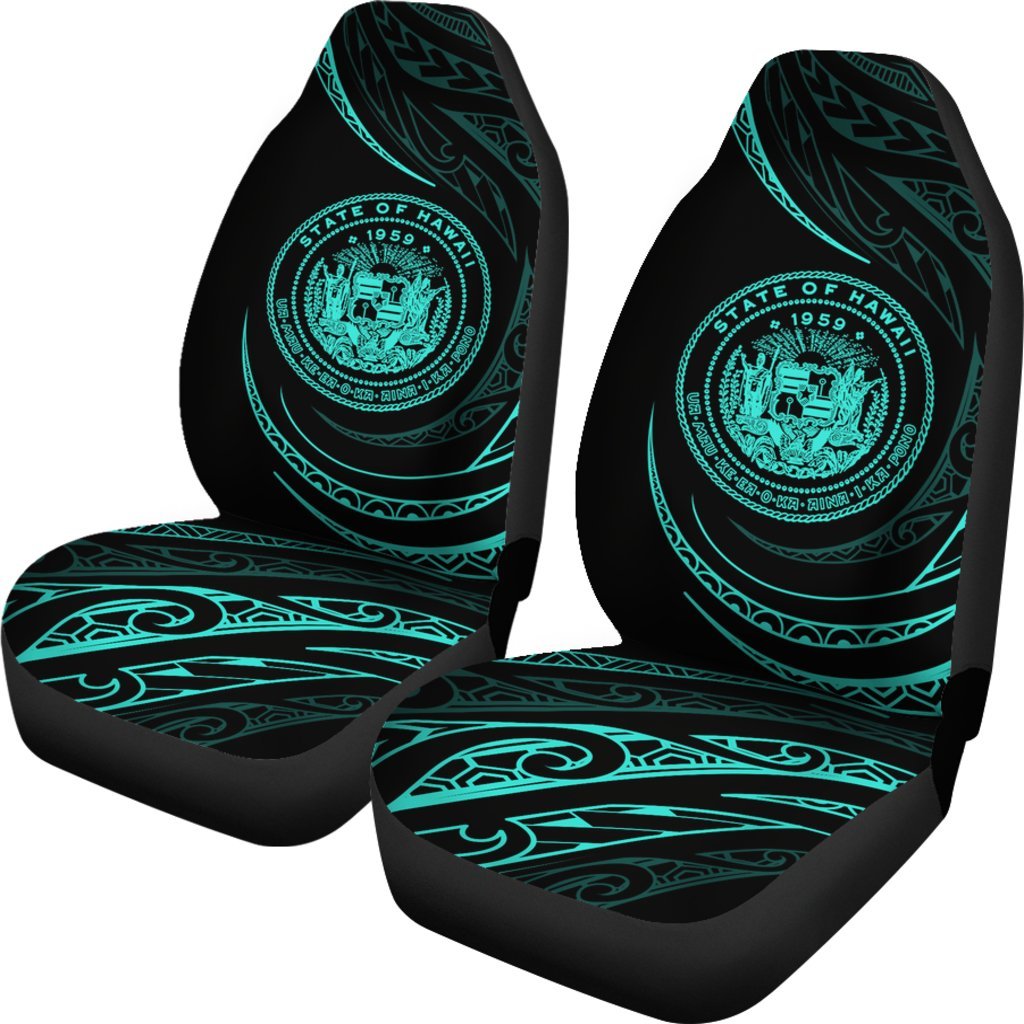 Hawaii Coat Of Arms Car Seat Covers - Turquoise - Frida Style Universal Fit Black - Polynesian Pride